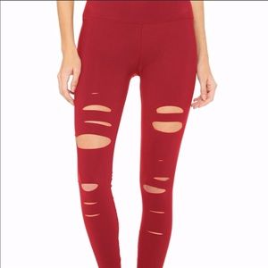 Alo yoga high waisted ripped warrior red S NWOT